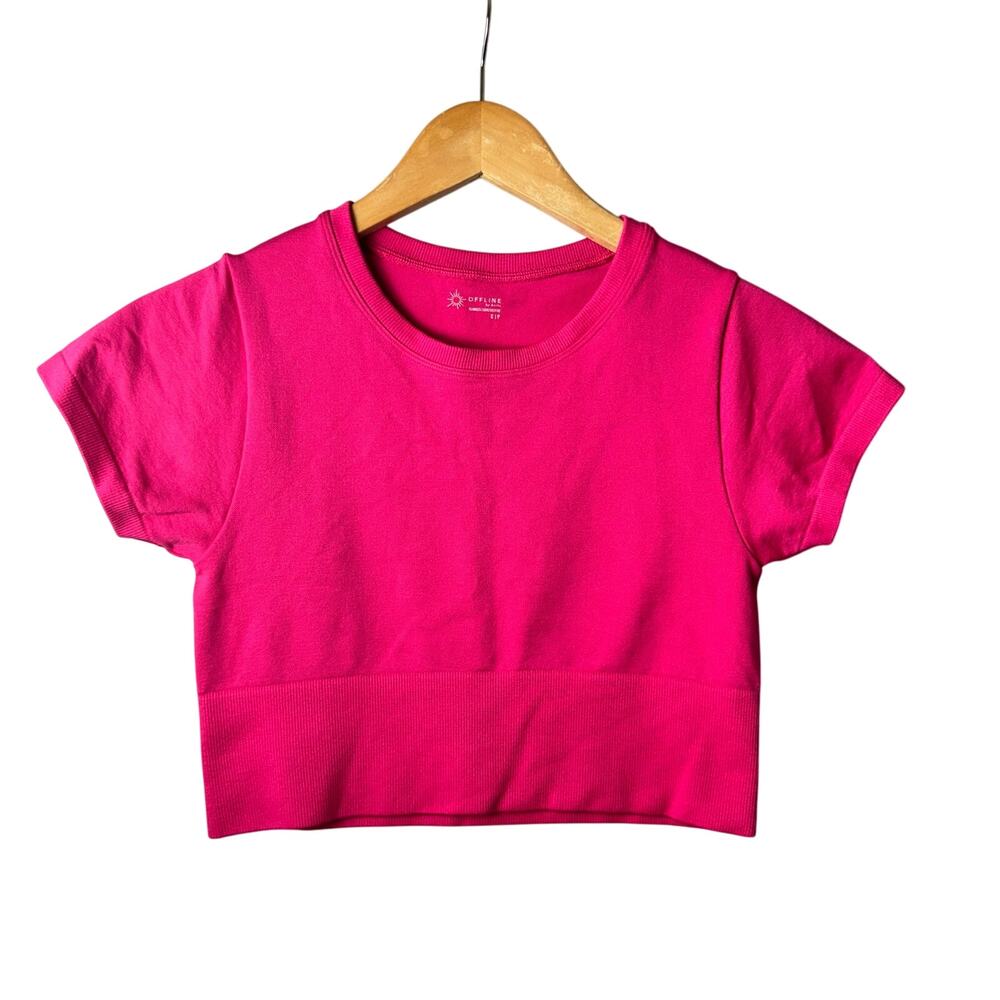 Aerie Offline Athletic Top Womens Small Pink Cropped Stretch Shirt Activewear